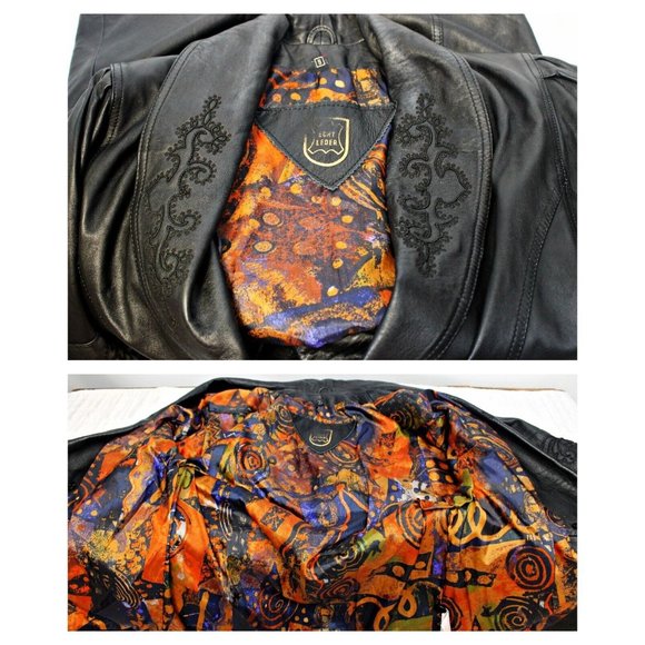 Vtg 80s ECHTES Leder Women's Leather Trench Coat Jacket Embroidered Detail Sz S - Picture 9 of 12